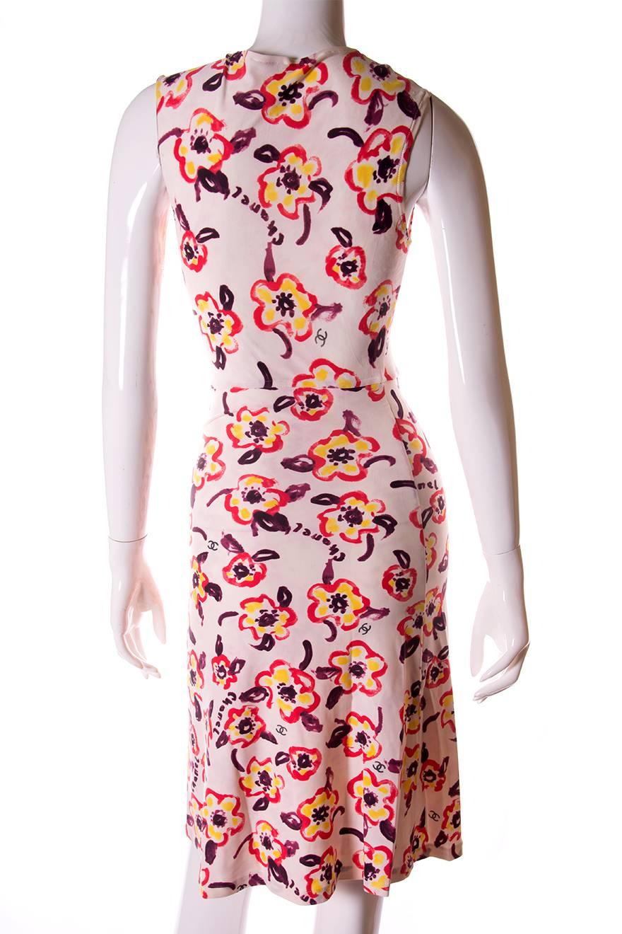 Chanel 1996 Iconic Camellia Print Dress For Sale 1