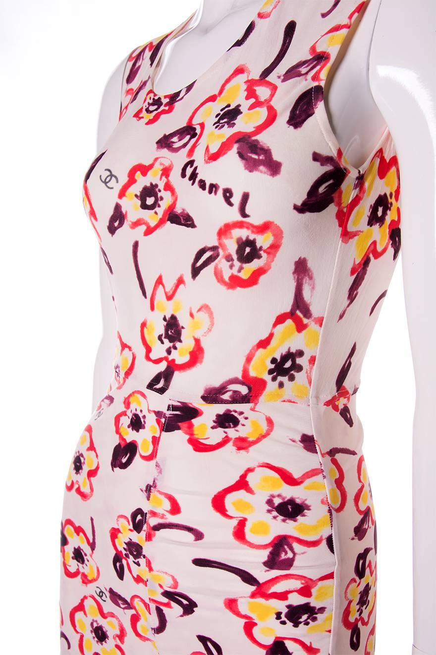 Chanel 1996 Iconic Camellia Print Dress For Sale 2