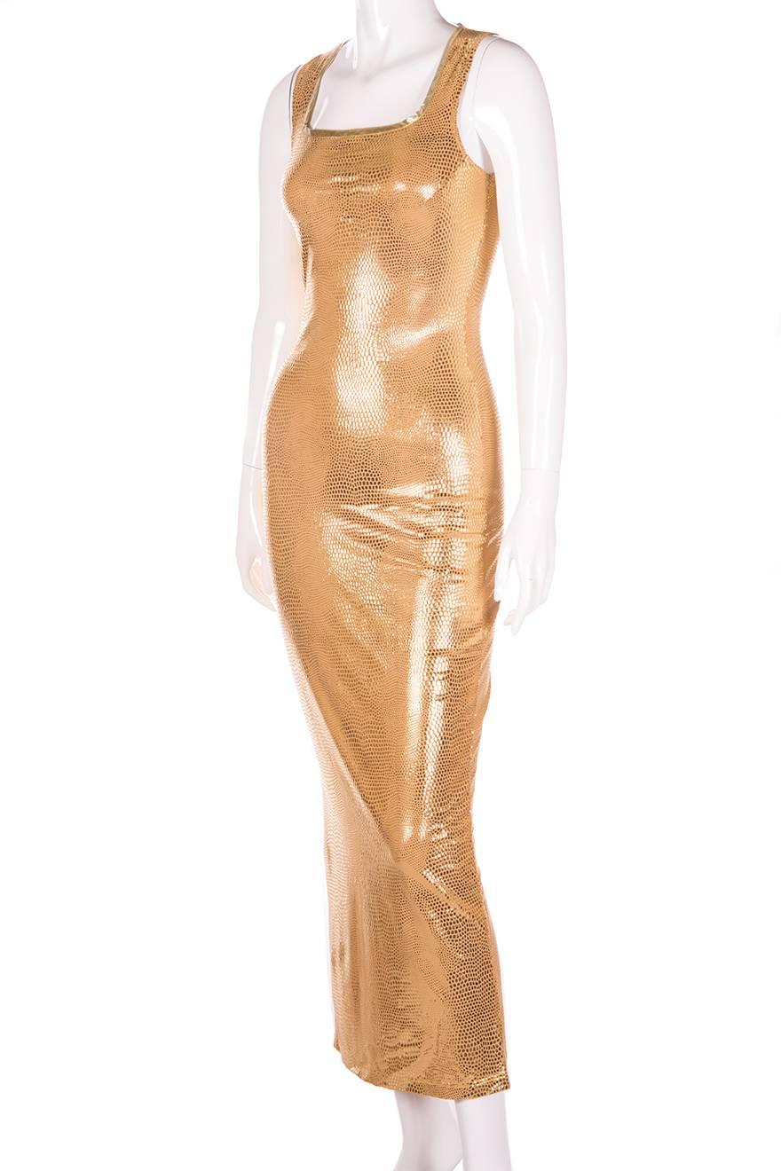 Thierry Mugler Slinky Liquid Gold Snakeskin Dress In Excellent Condition In Brunswick West, Victoria