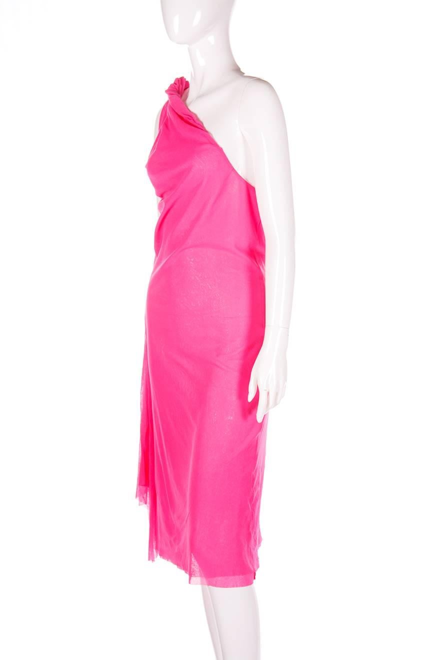 Jean Paul Gaultier Sheer Hot Pink One Shoulder Dress In Excellent Condition In Brunswick West, Victoria