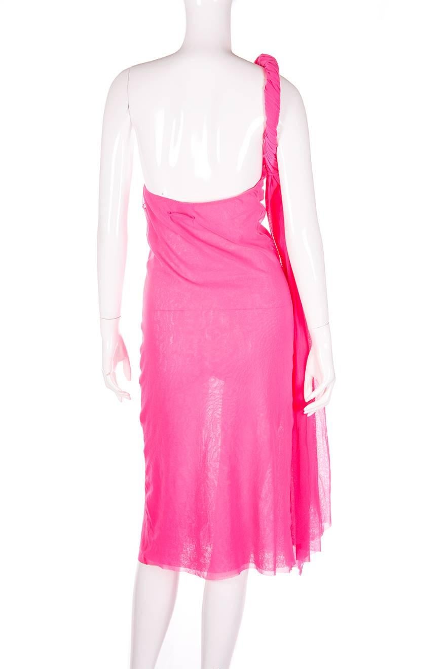 Women's Jean Paul Gaultier Sheer Hot Pink One Shoulder Dress