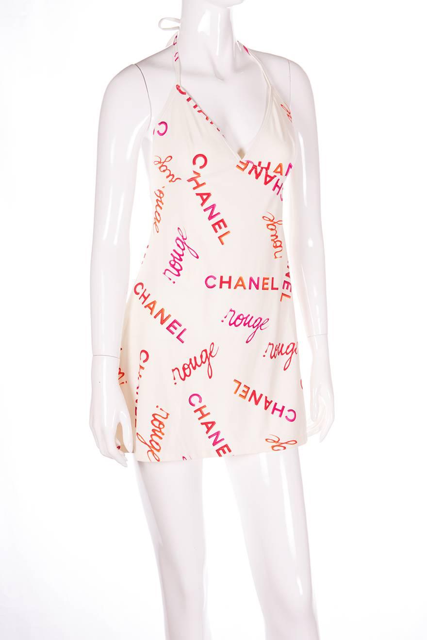 Chanel 1990s Logo Print Halter Dress In Excellent Condition In Brunswick West, Victoria