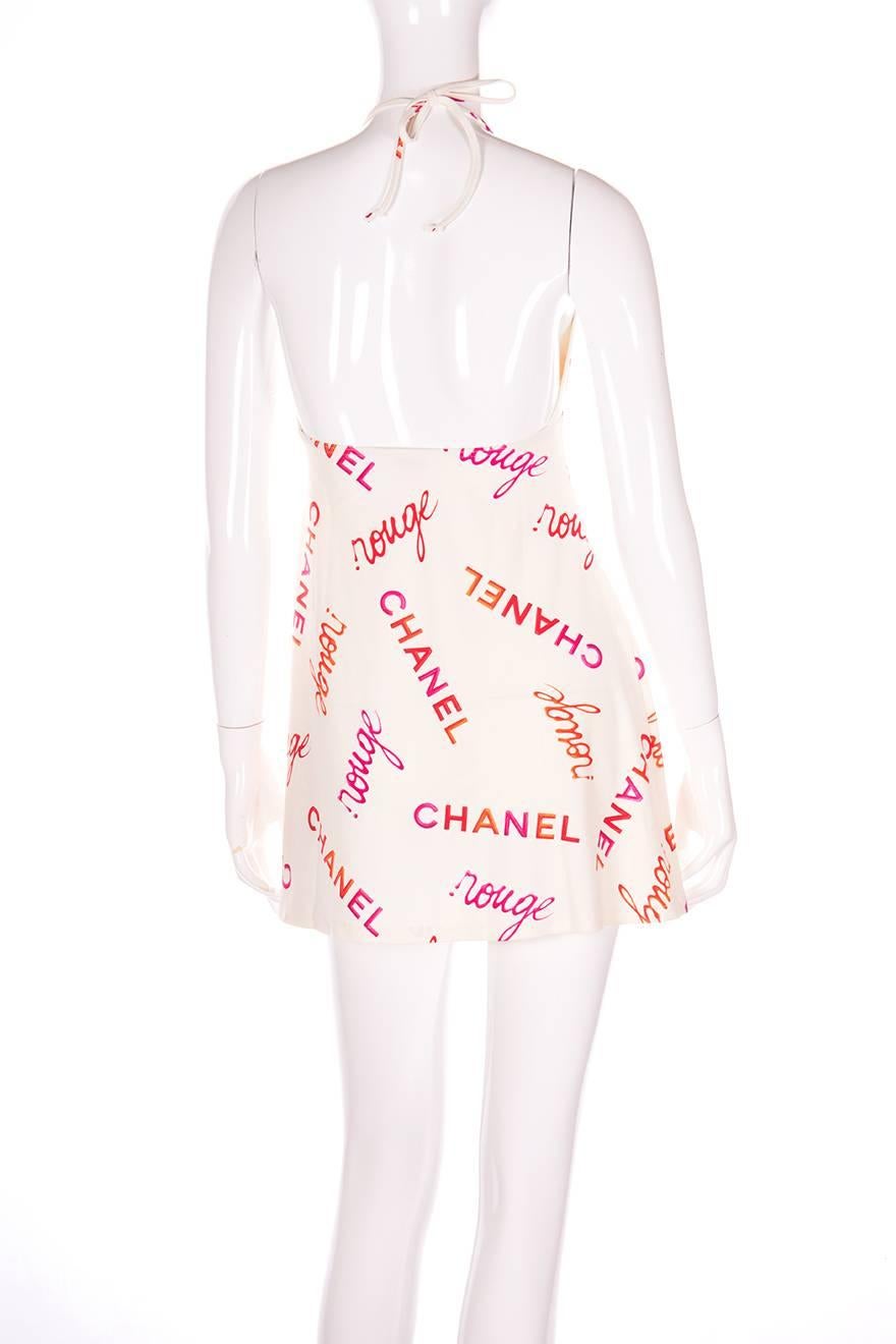 Beige Chanel 1990s Logo Print Halter Dress