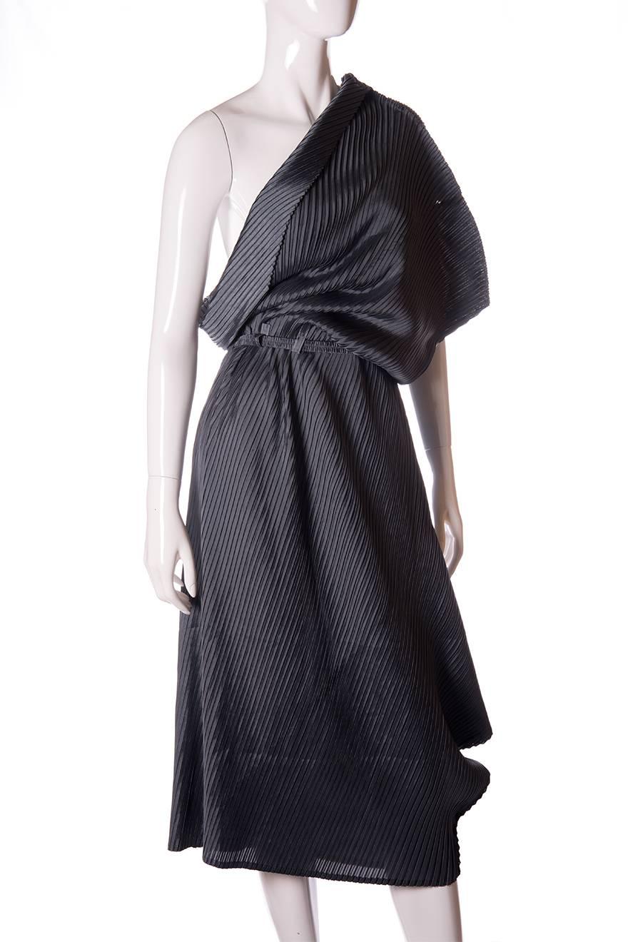 Black Issey Miyake Pleated One Shouldered Dress