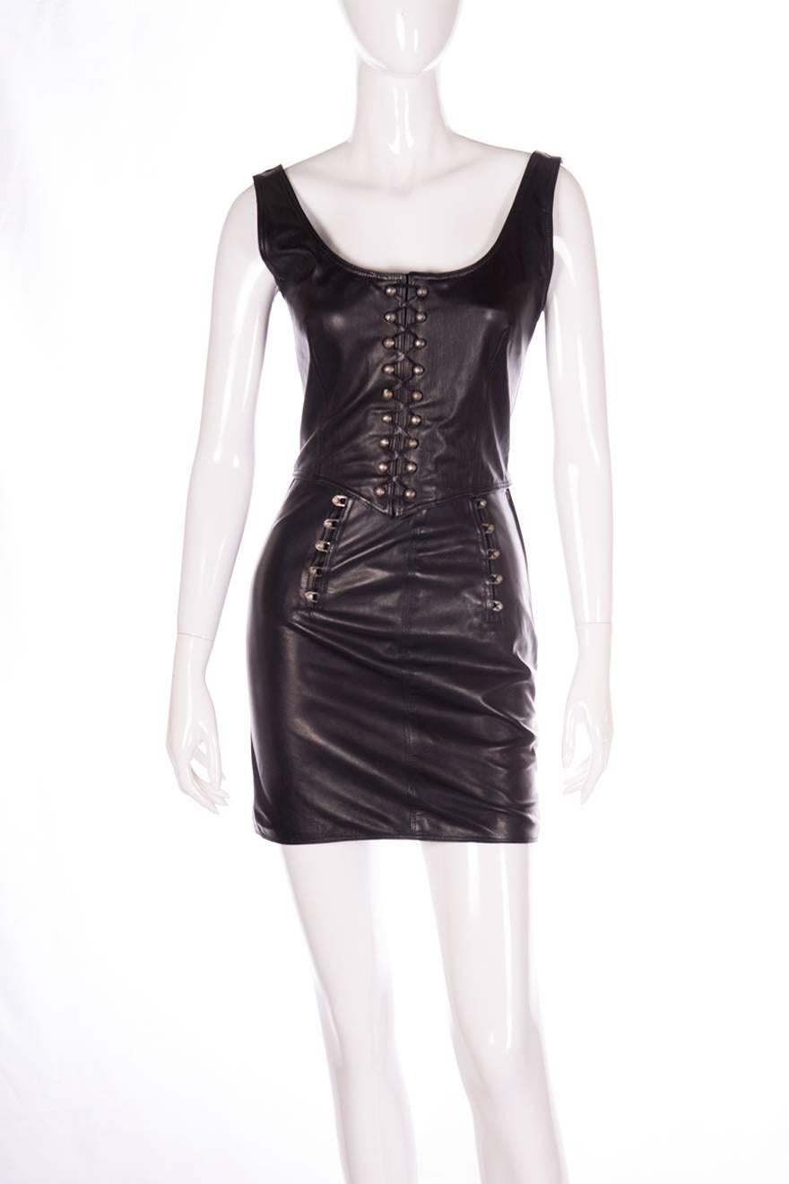 Women's Gianni Versace Bondage Leather Skirt and Top Set