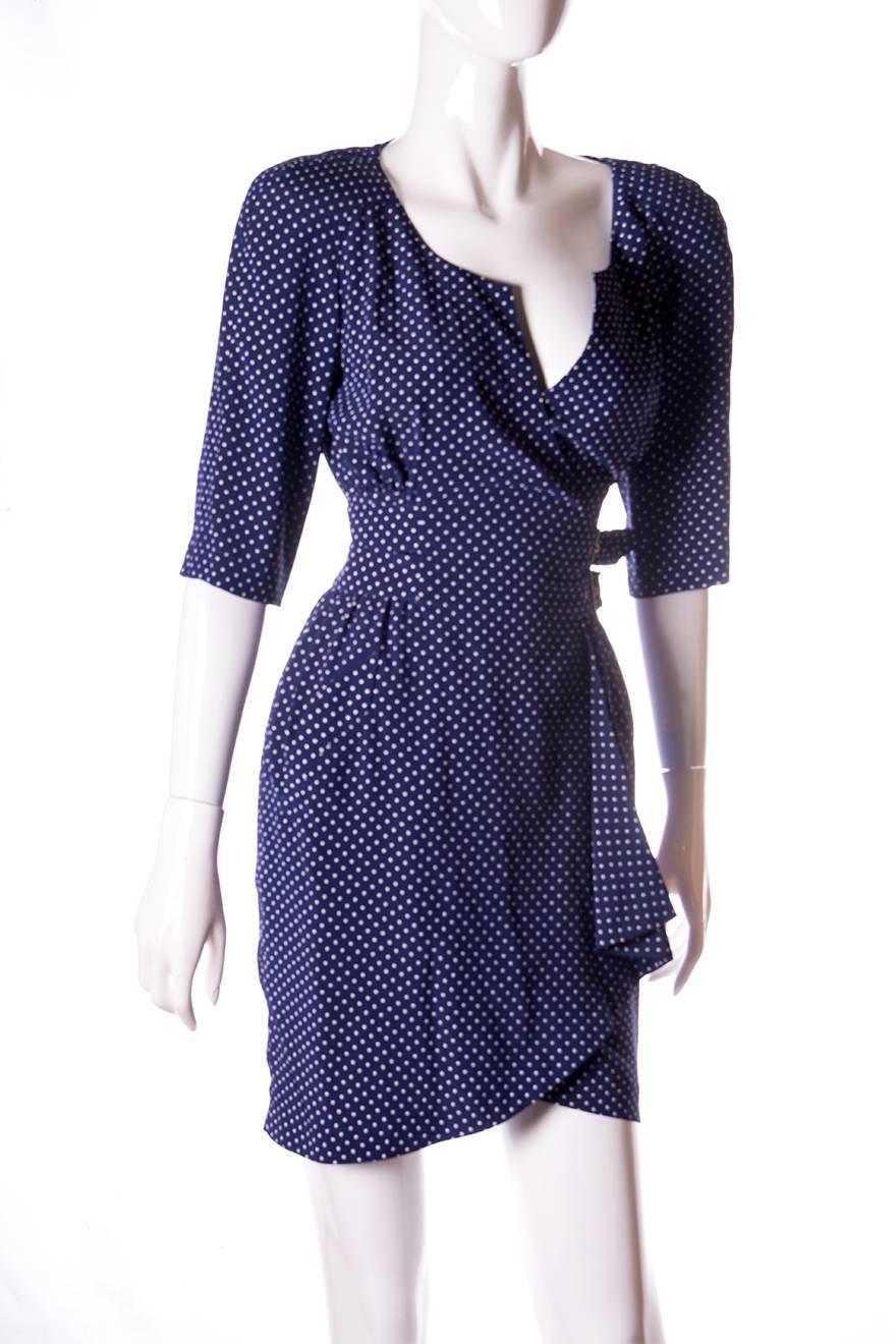 Thierry Mugler Tiny Star Print Wrap Dress In Excellent Condition In Brunswick West, Victoria