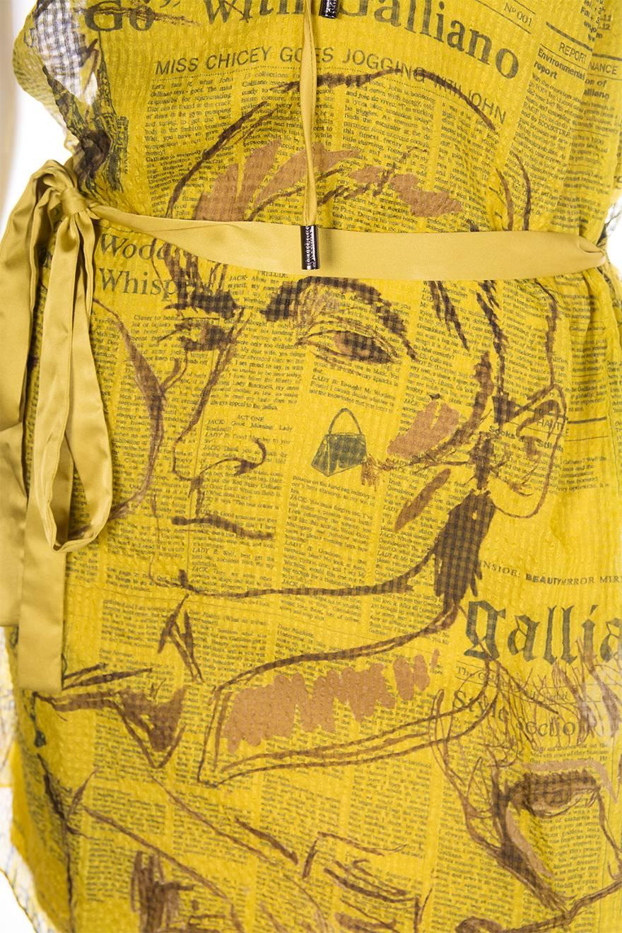 Yellow John Galliano Newspaper Print Dress
