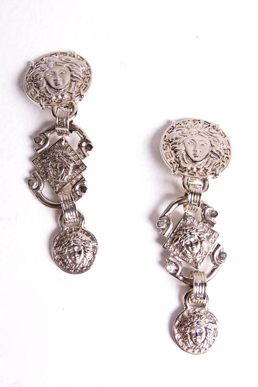 Women's Gianni Versace 1990s Clip On Medusa Head Dangle Earrings