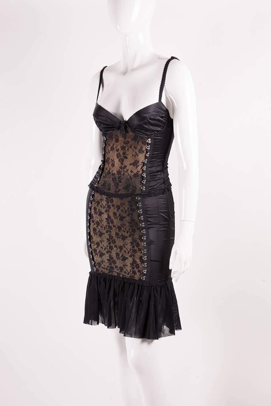 Black Moschino Satin Lace Corset and Skirt Set