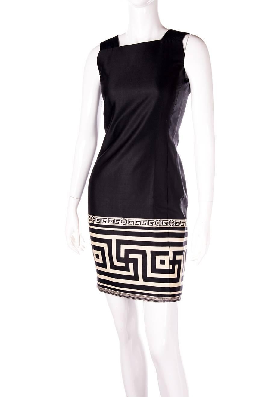 Black Gianni Versace Greek Key Print Shift Dress
