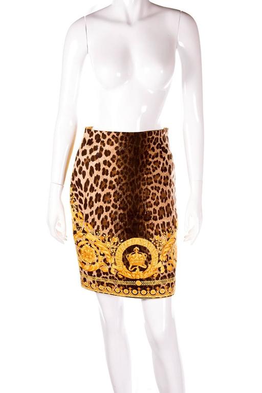 Gianni Versace A/W 1992 Leopard and Baroque Print Skirt at 1stDibs