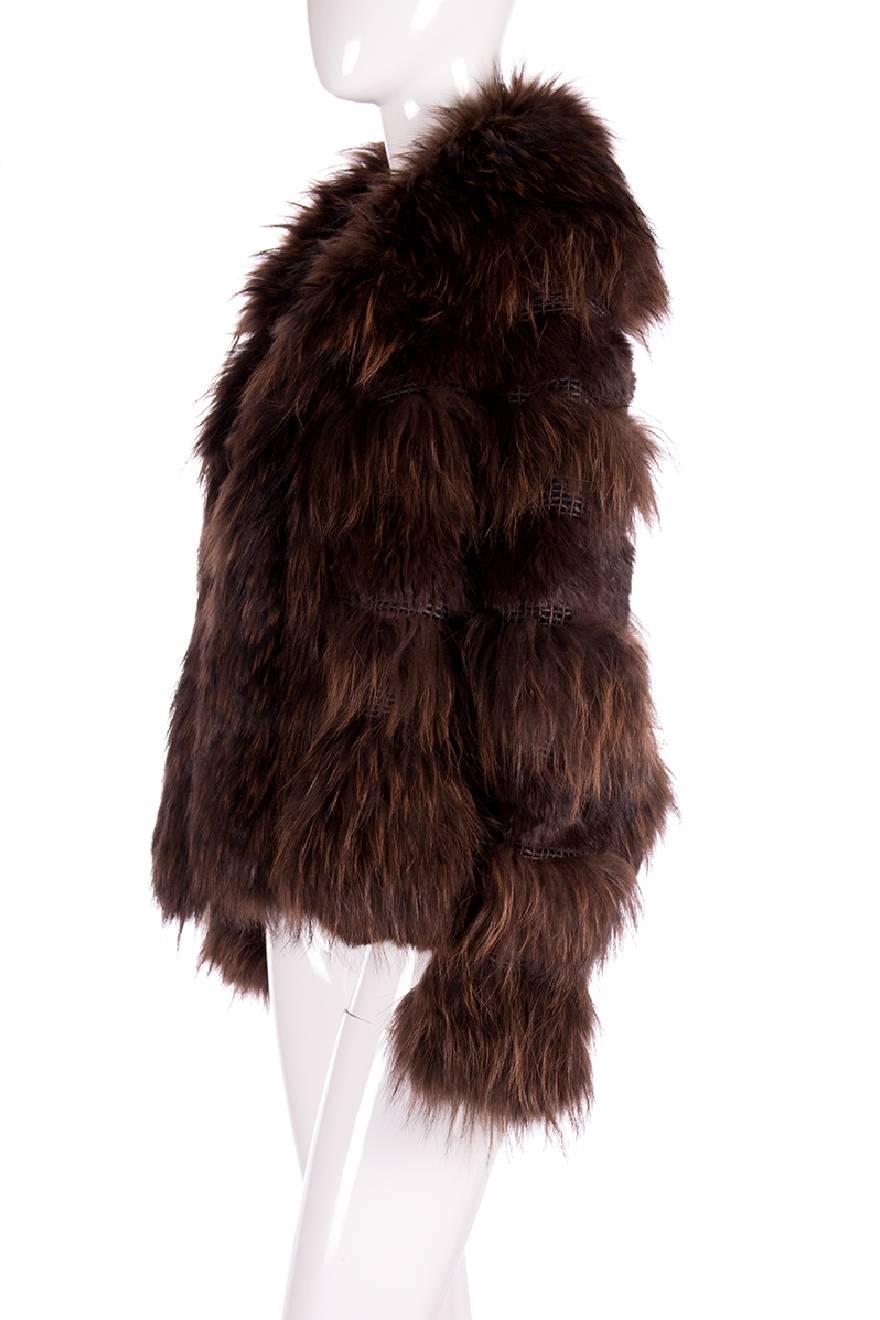 ncredible fur coat by Sonia Rykiel.  Luxurious and super soft fur which is attached to a leather weave.  Clasp closure.

Excellent condition demonstrating little to no signs of visible wear
 

Marked size: 48
To fit: S-L (although the jacket
