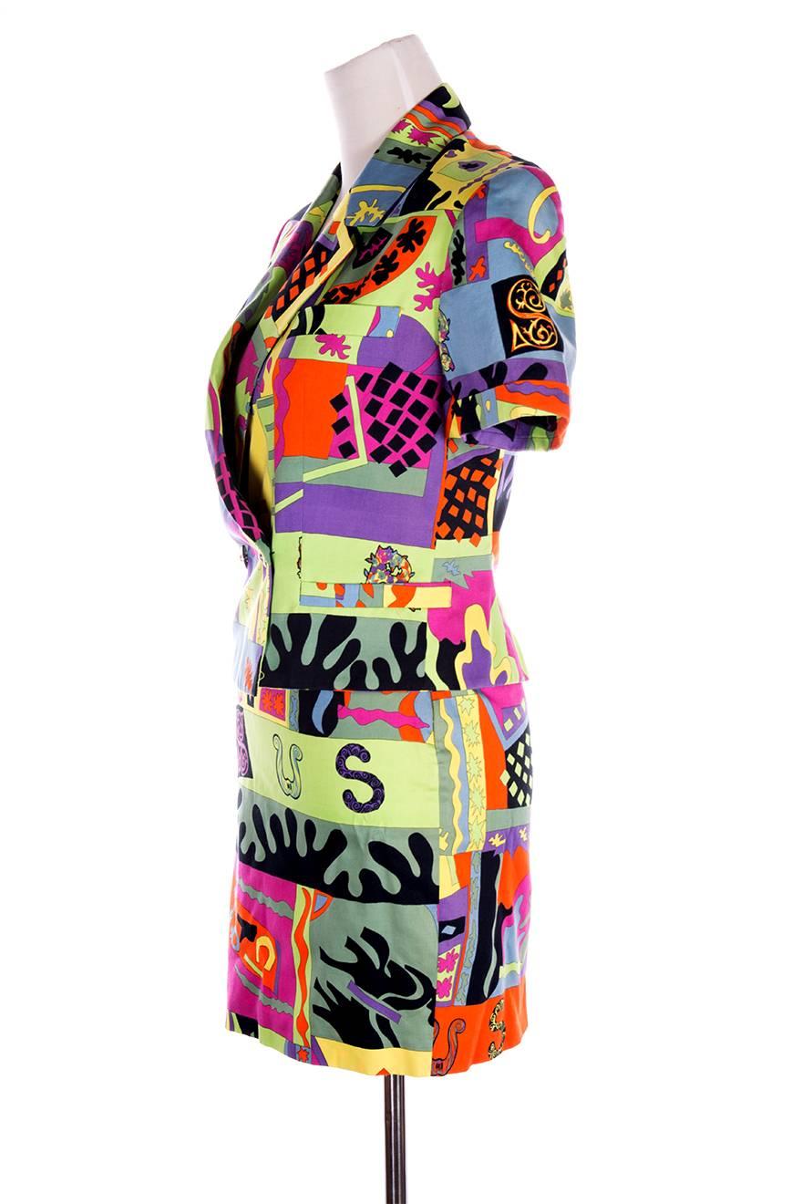Brown Versus Gianni Versace Neon Fluoro Print Skirt Suit