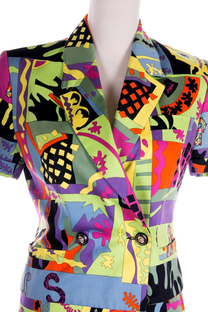 Versus Gianni Versace Neon Fluoro Print Skirt Suit In Excellent Condition In Brunswick West, Victoria