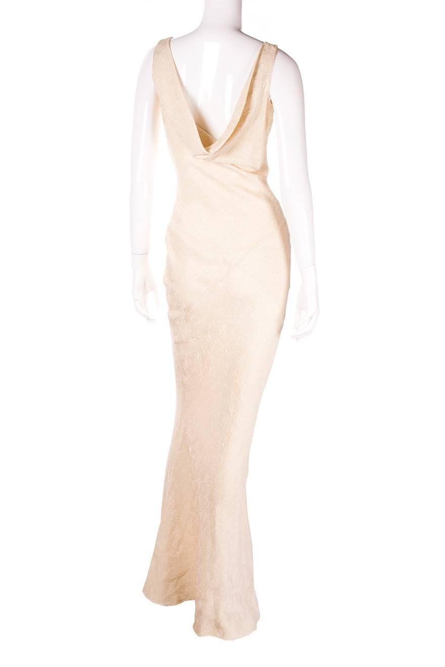 White John Galliano Brocade Cream Cowl Neck Gown