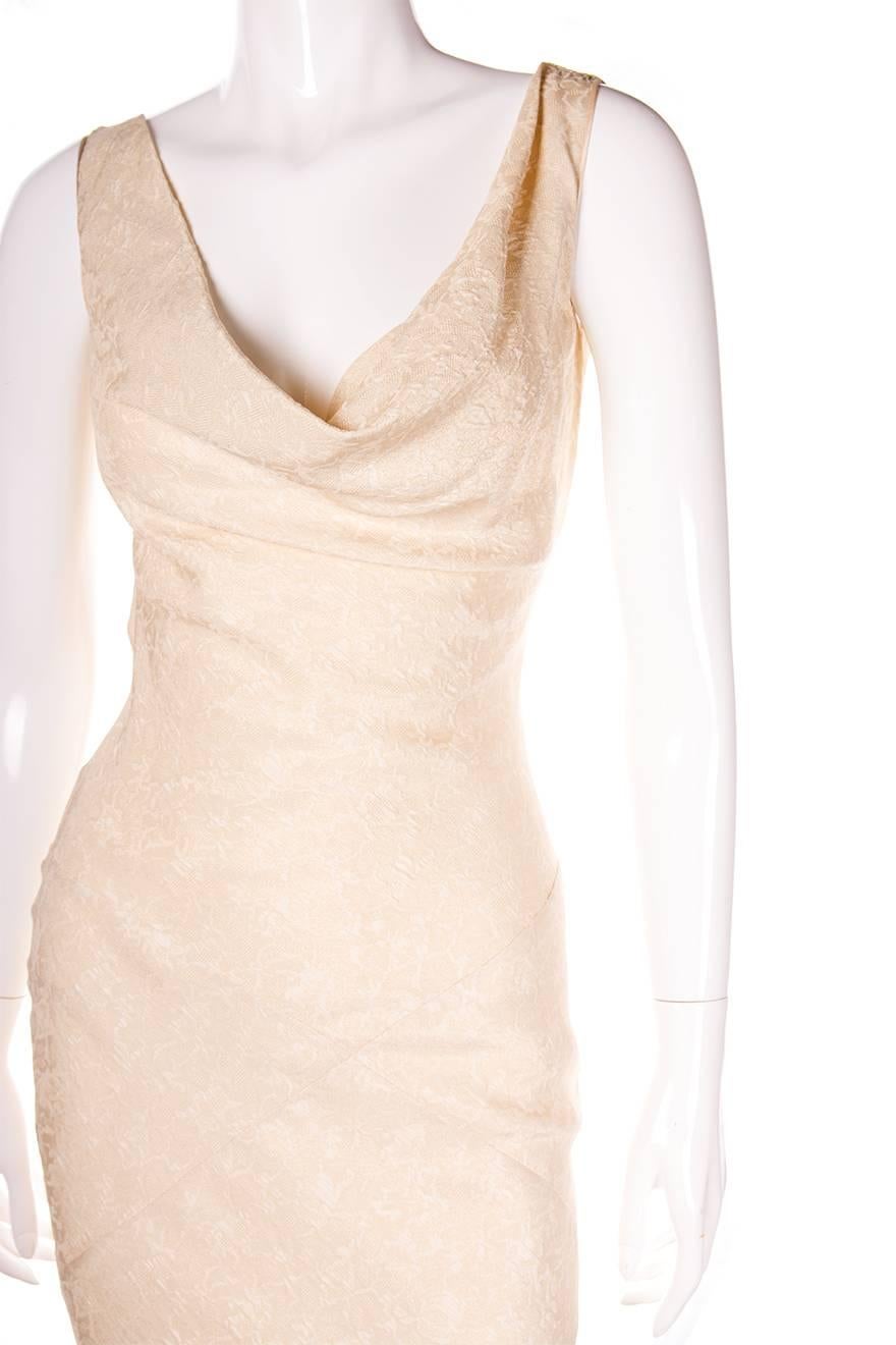 John Galliano Brocade Cream Cowl Neck Gown In Excellent Condition In Brunswick West, Victoria