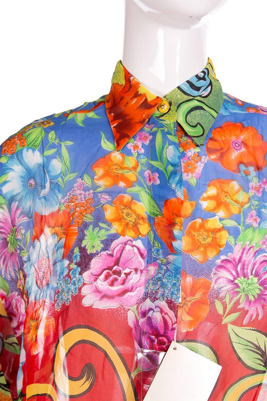 Beige Versus Gianni Versace 90s Tropical Floral Print Shirt 