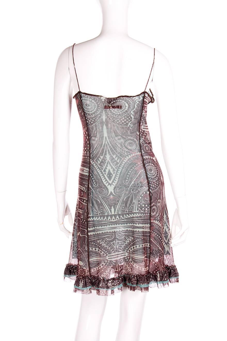 Jean Paul Gaultier Vintage 1990s Tribal Print Sheer Dress In Excellent Condition For Sale In Brunswick West, Victoria