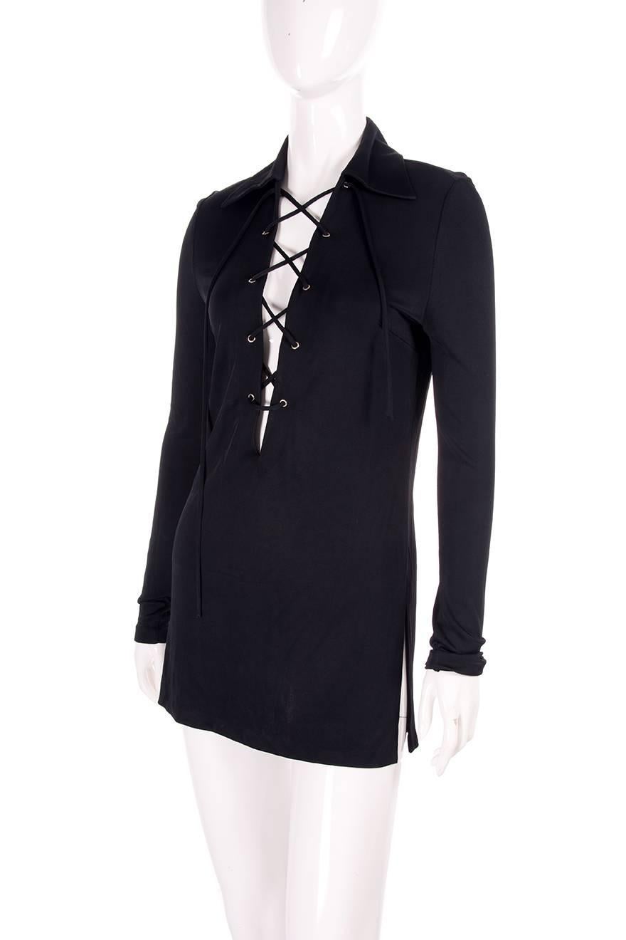 Black Tom Ford for Gucci Plunging Lace Up Tunic Top or Dress
