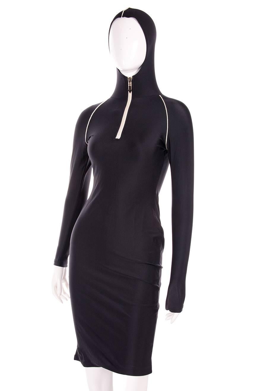 Black Jean Paul Gaultier JPG Hooded Zip Up Dress