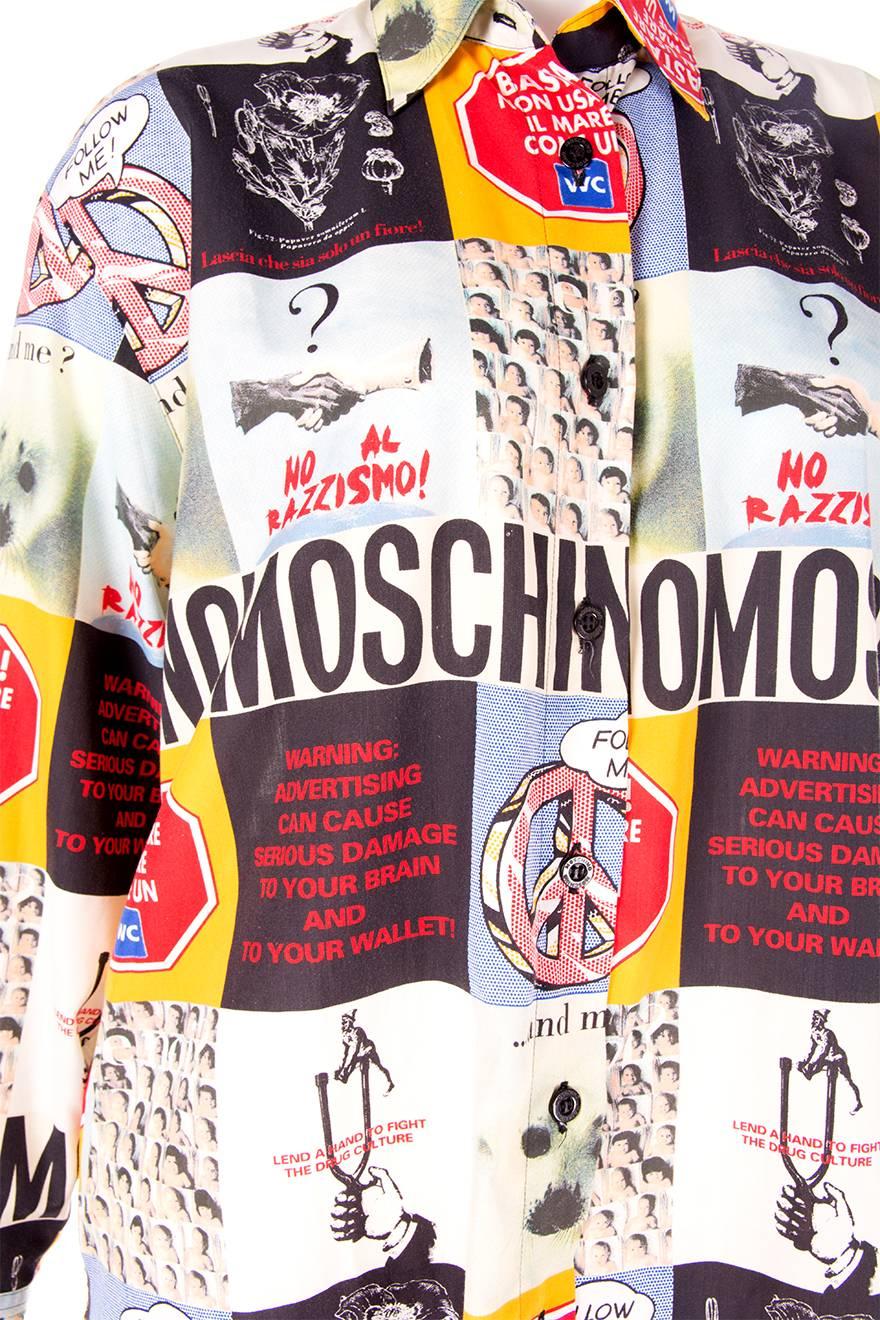 Moschino 1990s Slogan Printed Shirt In Excellent Condition In Brunswick West, Victoria