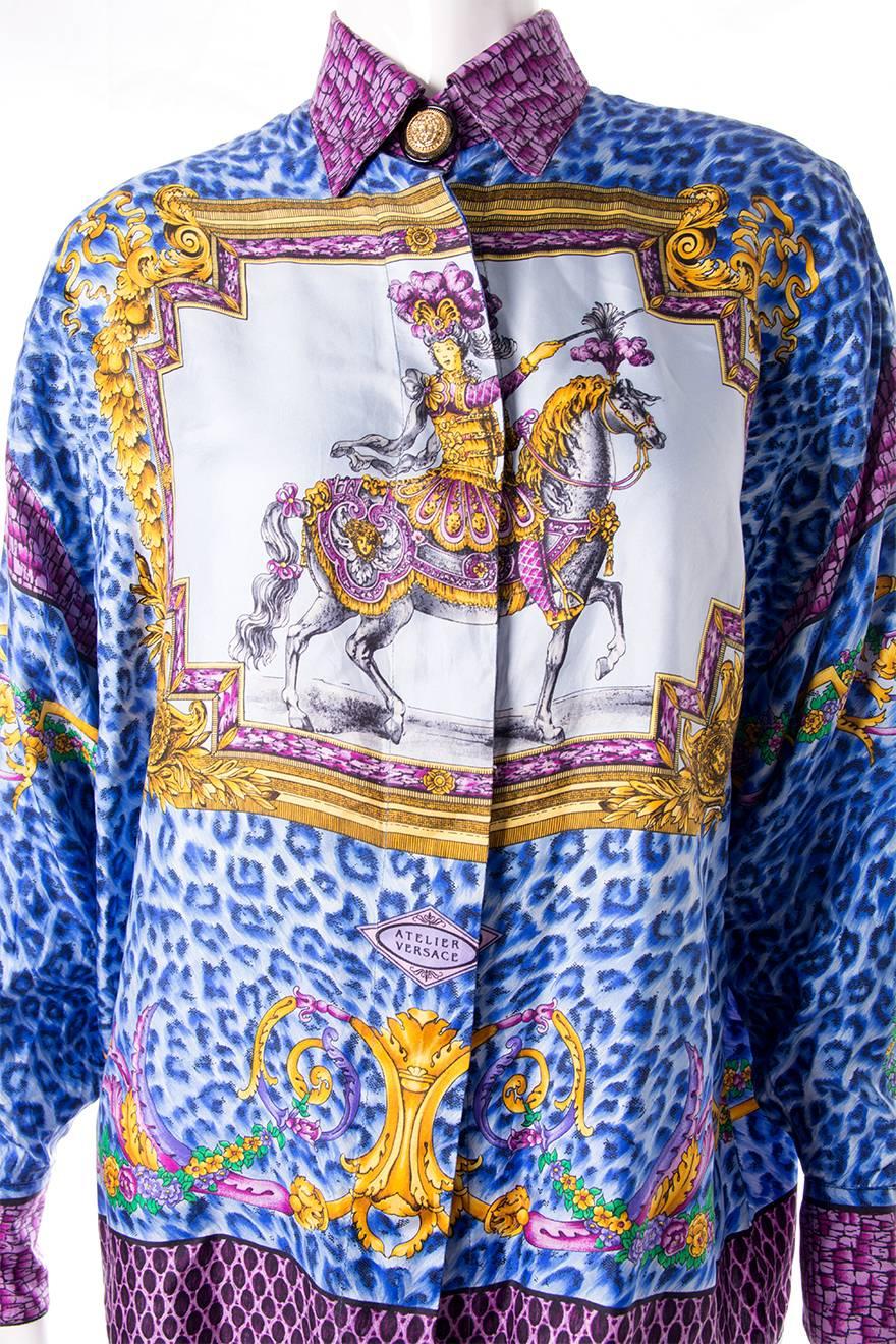 Gray Gianni Versace Silk Rococo Shirt For Sale