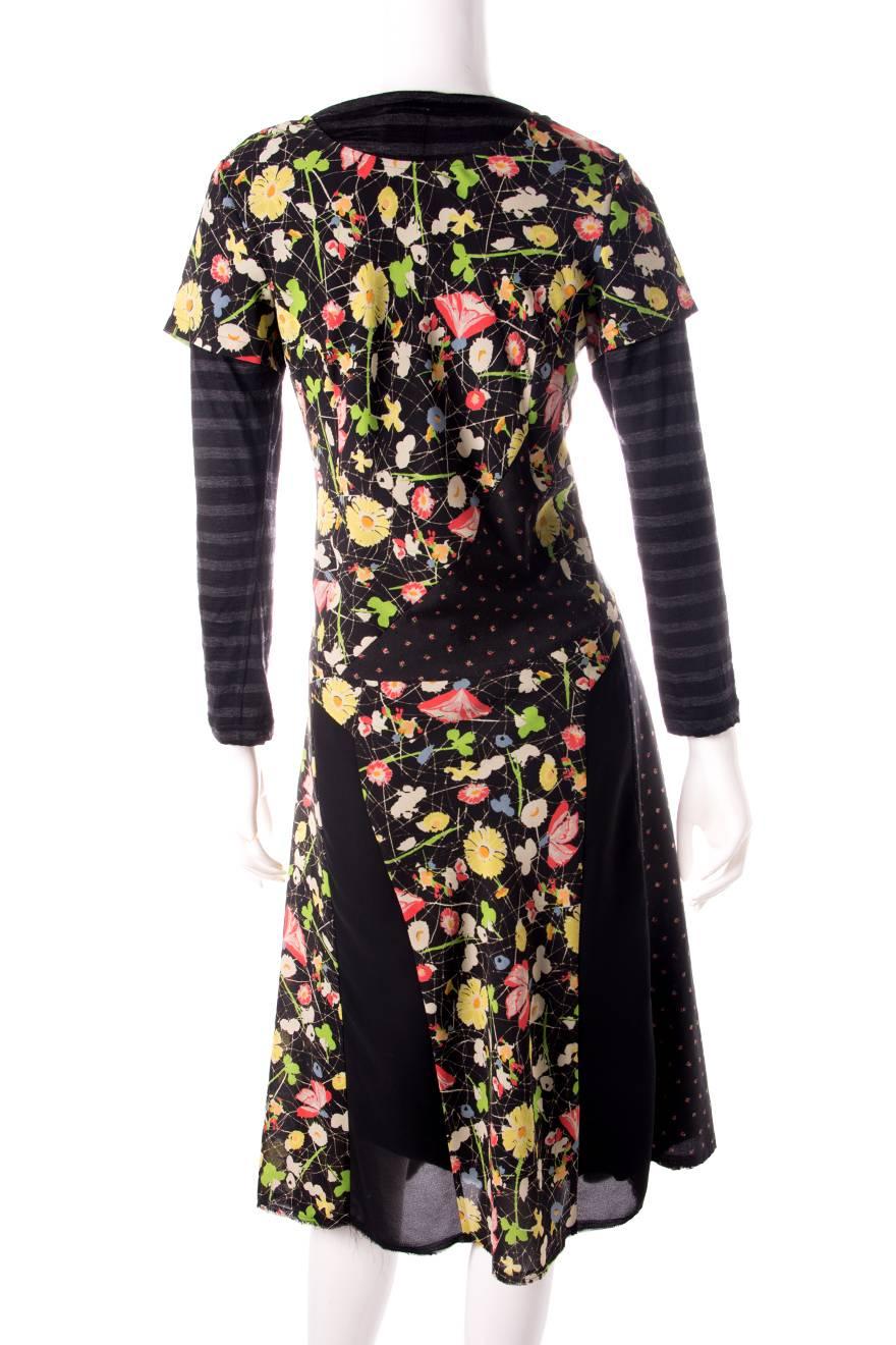 Junya Watanabe Comme Des Garcons Floral and Stripe Layered Dress In Excellent Condition In Brunswick West, Victoria