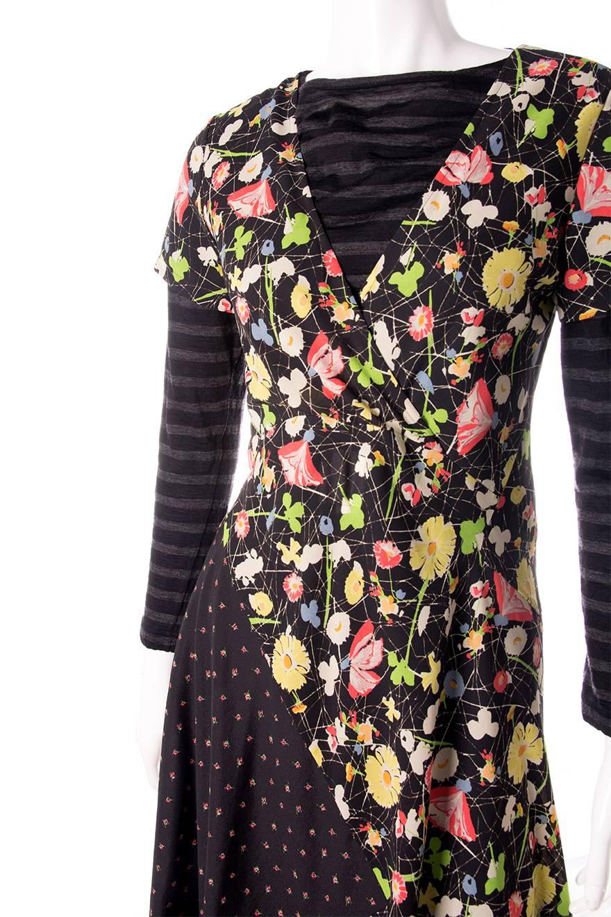 Women's Junya Watanabe Comme Des Garcons Floral and Stripe Layered Dress