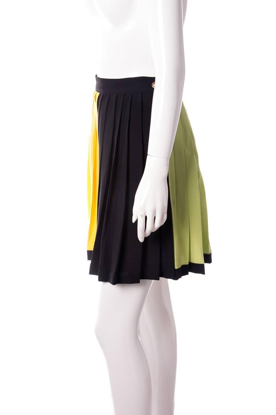 Gianni Versace 90s Colorblock Pleated Skirt In Excellent Condition For Sale In Brunswick West, Victoria
