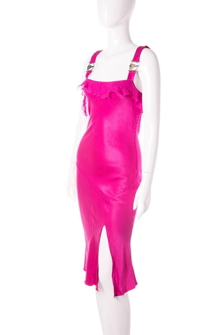 Christian Dior John Galliano Hot Pink Silk Dress In Excellent Condition In Brunswick West, Victoria