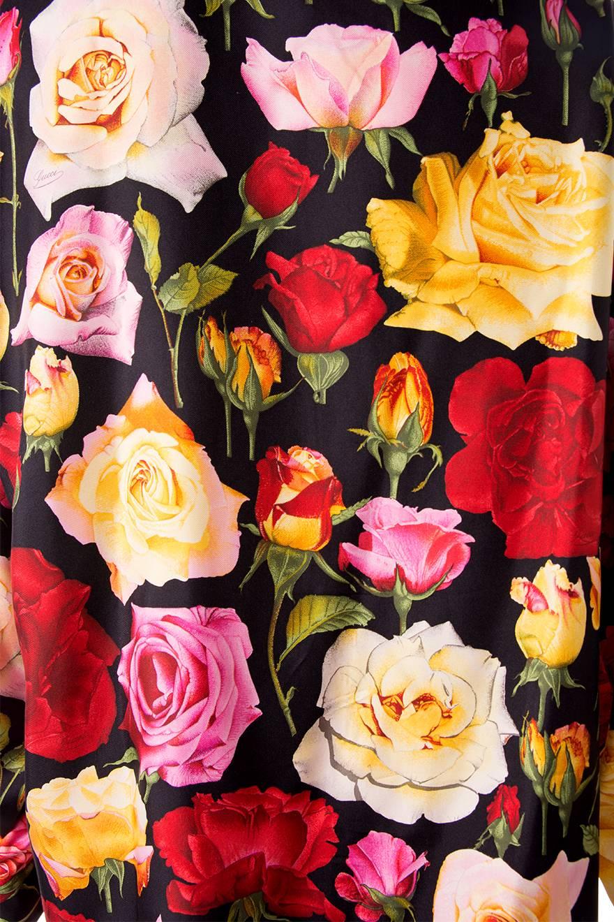 Pink Gucci Rose Print Floral Silk Shirt