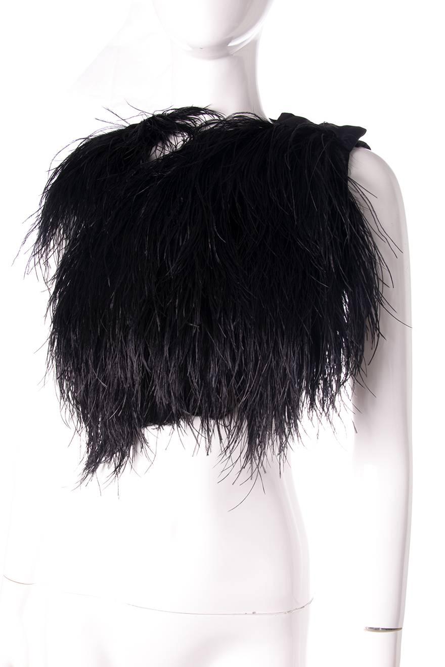 Black Gucci 2010 RTW Ostrich Feather Top