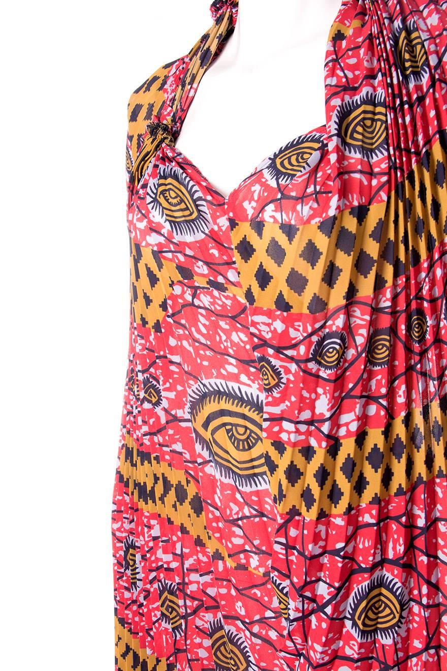 Junya Watanabe Comme Des Garcons 2008 Pleated Tribal Print Dress In Excellent Condition In Brunswick West, Victoria