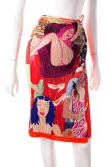 Issey Miyake Lovers Print Pleats Please Pleated Skirt