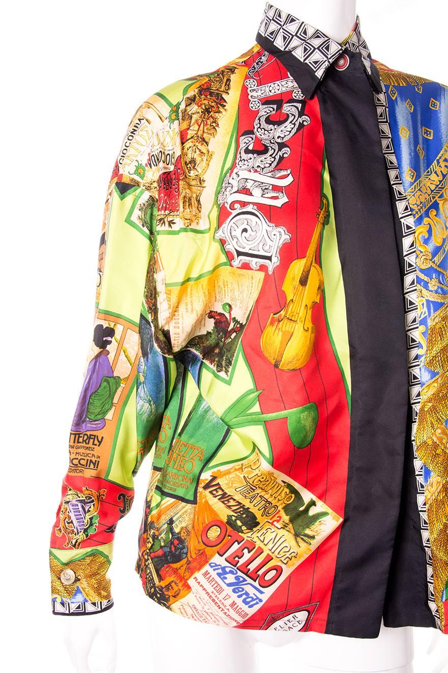 Beige Gianni Versace Silk Opera Print Shirt