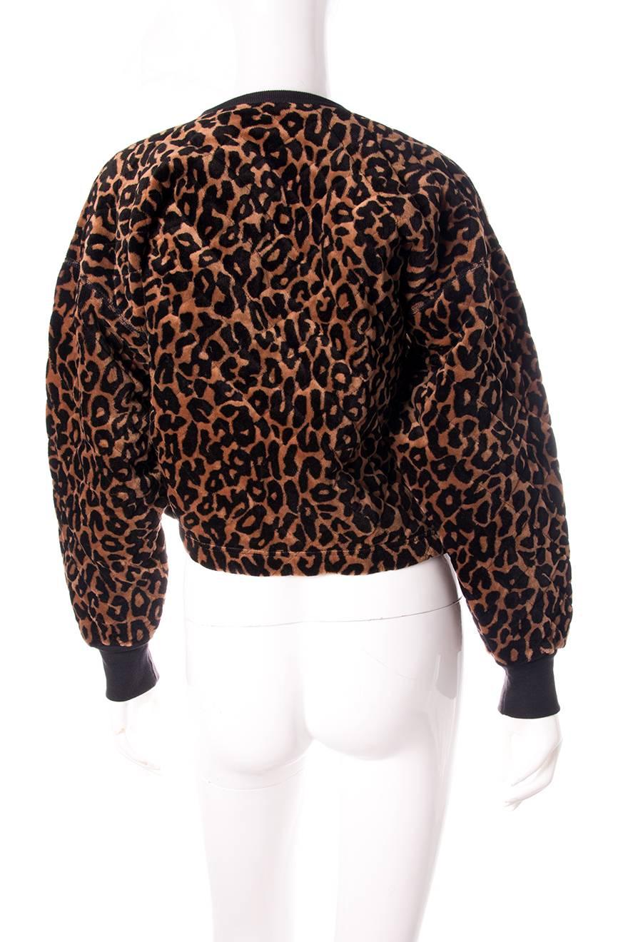 Black Sonia Rykiel 80s Leopard Animal Print Quilted Jacket For Sale