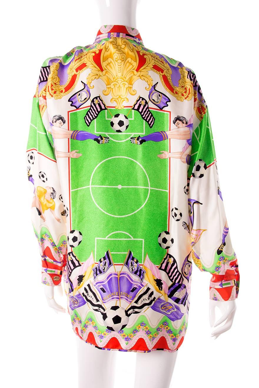 Beige Gianni Versace Sport Soccer Football Print Shirt