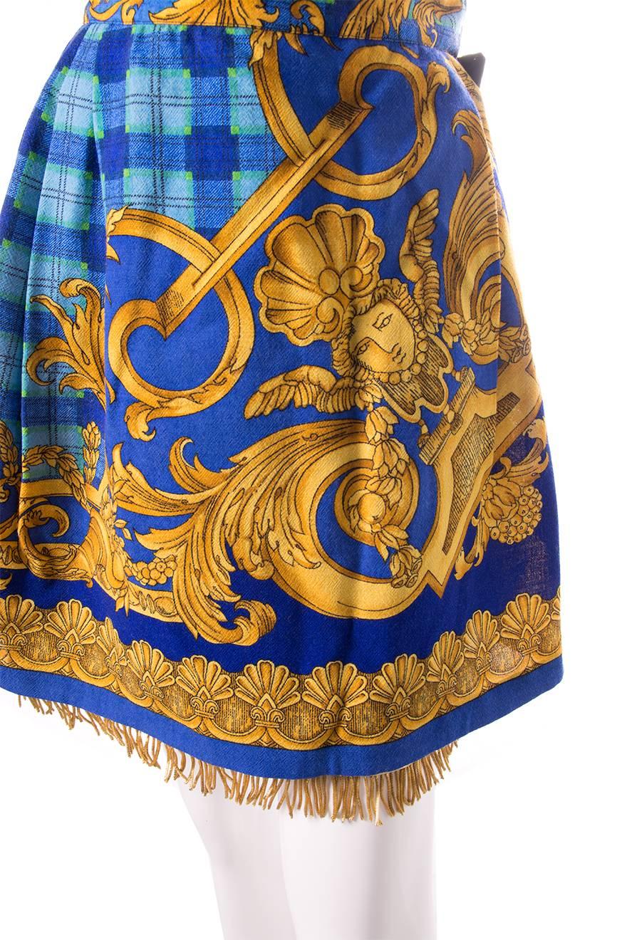 Gianni Versace Baroque Print Gold Fringe Skirt In Excellent Condition For Sale In Brunswick West, Victoria