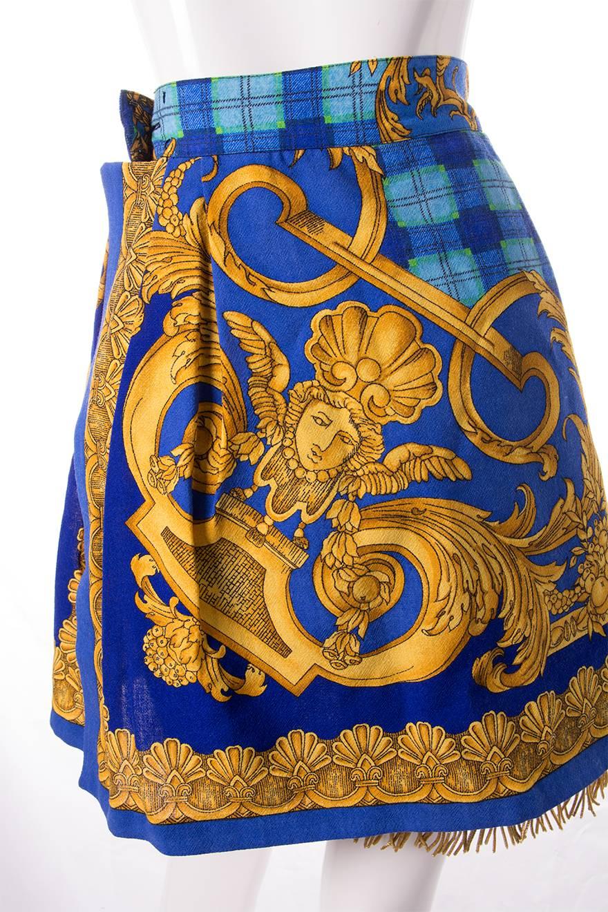 Women's Gianni Versace Baroque Print Gold Fringe Skirt For Sale