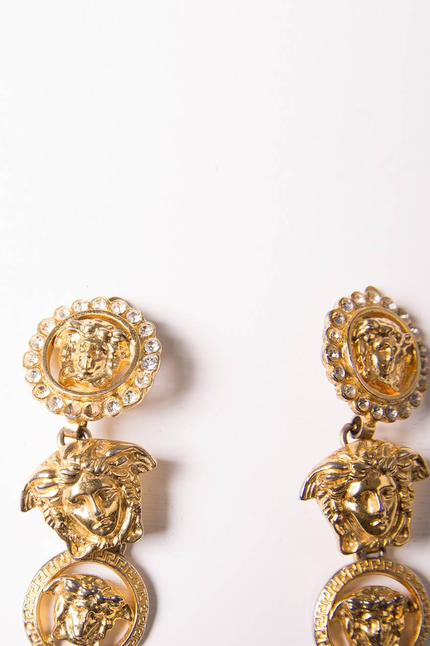 Women's Gianni Versace Medusa Head Rhinestone Drop Earrings For Sale