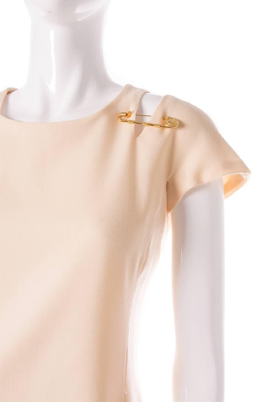 White Gianni Versace Iconic Gold Medusa 1994 Safety Pin Shift Dress For Sale