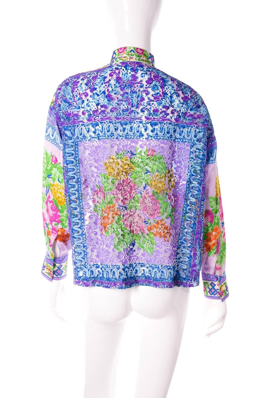 Gianni Versace Rare Silk Floral Lace Cutwork Baroque Shirt In Good Condition For Sale In Brunswick West, Victoria