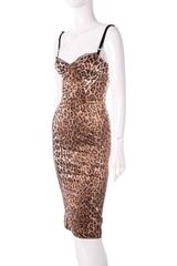 D&G Dolce and Gabbana Satin Leopard Print 90s Wiggle Dress