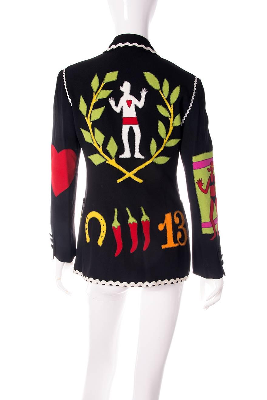 Black Vintage Moschino Applique Wreath Blazer Jacket
