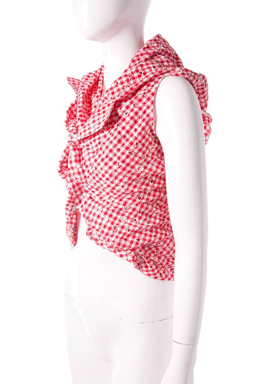 Comme Des Garcons Draped Red Gingham Junya Watanabe Top AD2008 In Excellent Condition For Sale In Brunswick West, Victoria