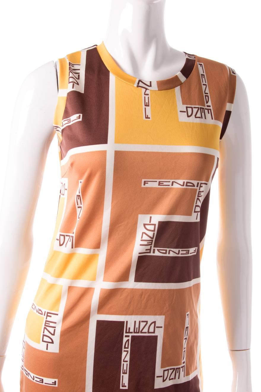 Beige Fendi Allover Logo Print Dress