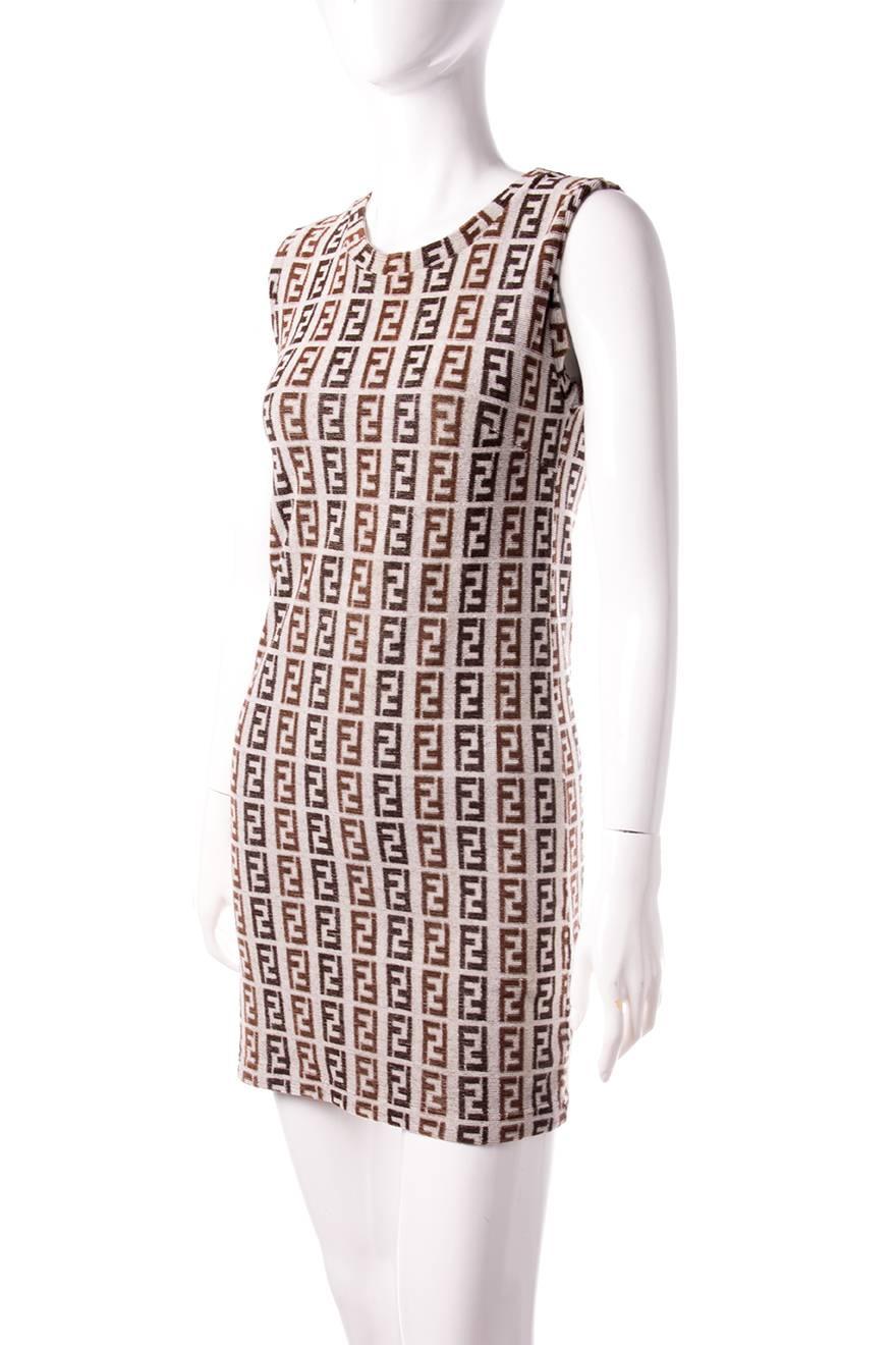 Shift dress by Fendi in an allover monogram print. Circa 90s.  
Excellent condition demonstrating little to no visible signs of wear.

Marked size: 42 (IT)
To fit: S

Chest: 40 cm
Waist: 38 cm
Length: 98 cm