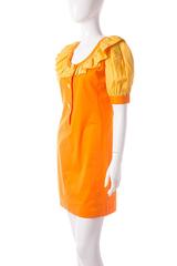 Yves Saint Laurent 80s Puff Sleeve Ruffle Collar Mini Dress