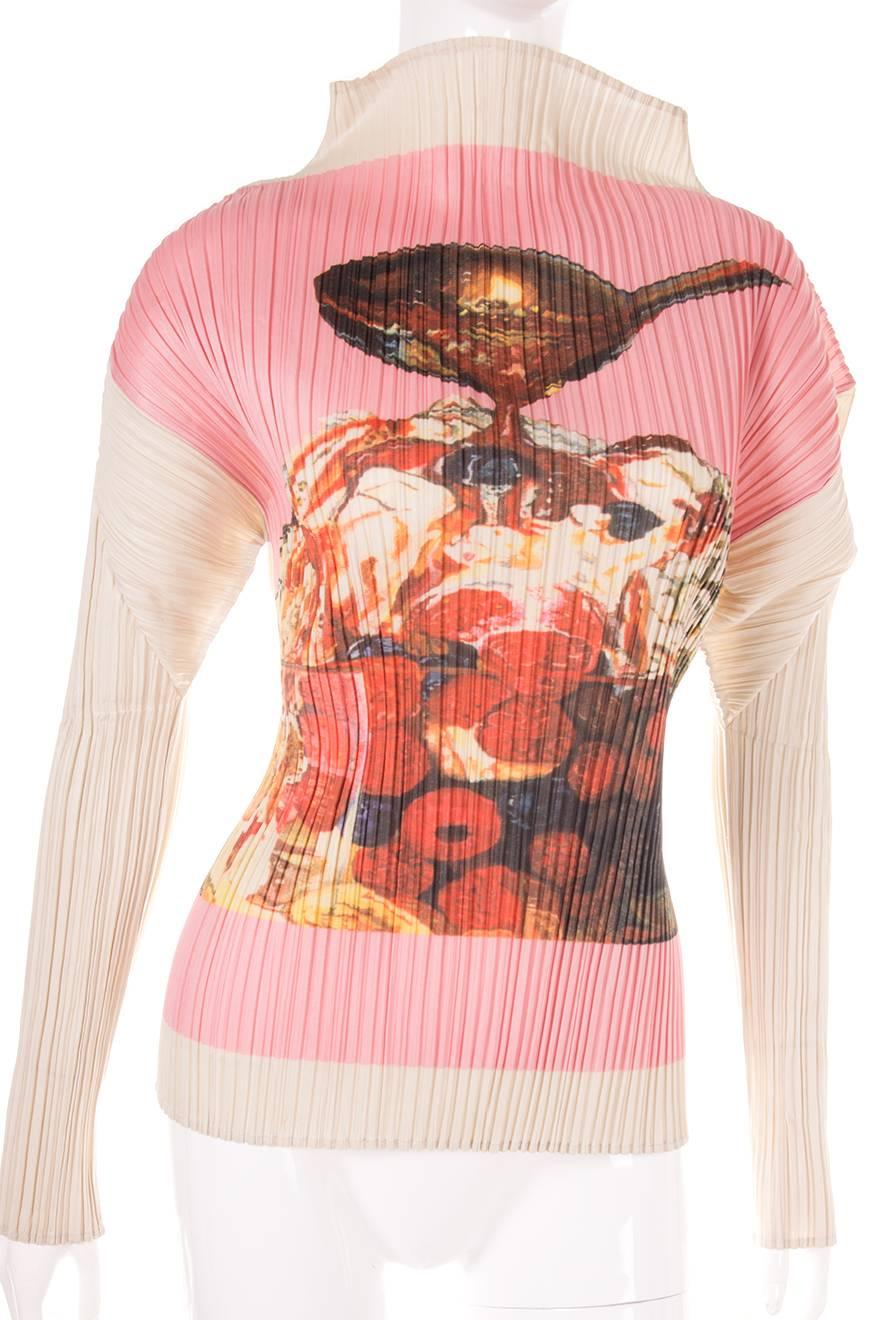 Issey Miyake Pleats Please Fruit Print Top In Excellent Condition For Sale In Brunswick West, Victoria