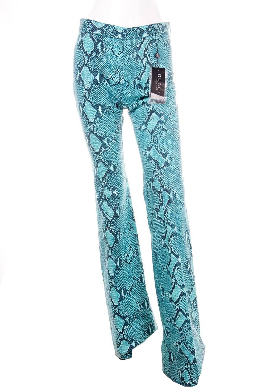 Blue Tom Ford Gucci Python Print Flare Pants